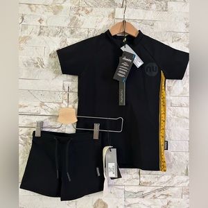 NUNUNU Measuring Band Rash Guard Black with Nununu Swim Trunks Boys  3/4 4/5
